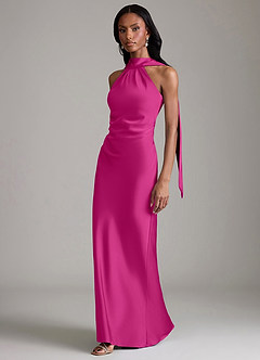 Azazie Cassiana Bridesmaid Dresses Fuchsia Mermaid Pleated Stretch Satin Dress image5