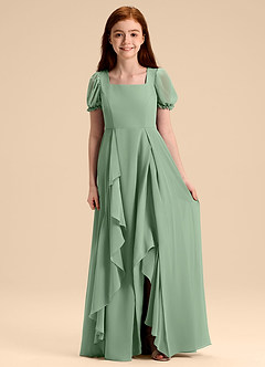 Azazie Priya Junior Jurk van Chiffon met A-Lijn Blouson Matcha image1