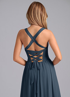 Azazie Francis Robes de demoiselle d'honneur Robe Trapèze en Mousseline de soie Corset Neptune image7