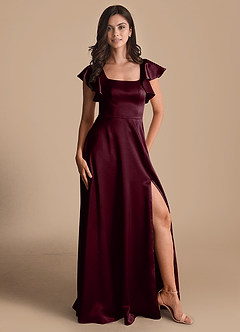 Azazie Bondi Bridesmaid Dresses Cabernet A-Line Bow Metallic Satin Dress image5