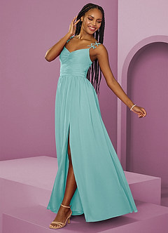 Barbie ♥ Azazie Vestidos de damas de honor Vestido de Aqua de Gasa de Corte en A con Plisado image13
