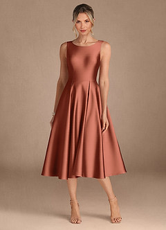 Azazie Fulton Vestidos para mãe da noiva Vestido Argila de Cetim elástico de Linha A com Plissado image5