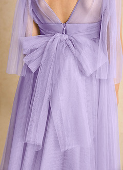 Azazie Dori Robe Demoiselle D'honneur Fillette Robe Trapèze en Tulle Rayé Lilas image7