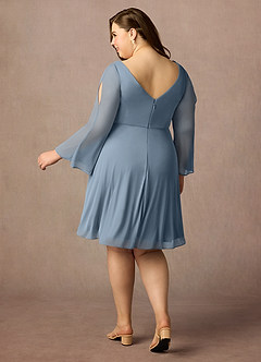 Azazie Teraso Mother of the Bride Dresses Dusty Blue A-Line Pleated Mesh Dress image2