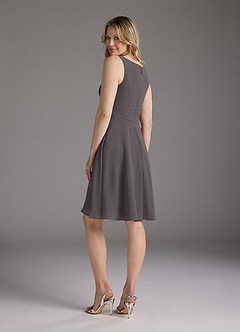 Azazie Shirley Mother of the Bride Dresses Steel Grey A-Line Scoop Pleated Chiffon Dress image7