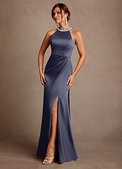 Azazie Lawrence Mother of the Bride Dresses Stormy A-Line Pleated Stretch Satin Dress image2