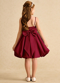 Azazie Davine vestidos de niña de las flores Vestido de Borgoña de Satin Mate de Corte En A con Tirante Espagueti image8