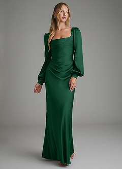 Azazie Brianna Brautjungfernkleider Meerjungfrau-Linie Korsett Stretch-Satin Kleid Dunkelgrün image1