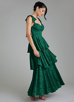Azazie Jude Vestidos de damas de honor Vestido Esmeralda de Devorado Floral de Línea A con Escote corazón image5
