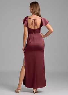 Azazie Demia Bridesmaid Dresses Merlot Sheath Sweetheart Neckline Stretch Satin Dress image6