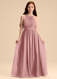 Azazie Malone Junior Robe Trapèze en Mousseline de soie Plissée Rose Poussiéreuse image1