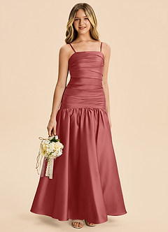 Azazie Romi Junior Antique Rose A-Line Pleated Stretch Satin Dress image1