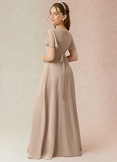 Azazie Induh Junior Taupe A-Line Ruched Chiffon Dress image2