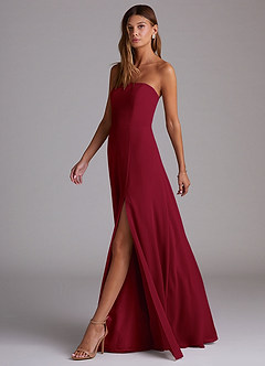 Azazie Wren Bridesmaid Dresses Burgundy A-Line Side Slit Chiffon Convertible Dress image4