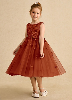 Azazie Lana Blumenmädchenkleider A-Linie ärmellos Matte Satin Kleid Paprika image3
