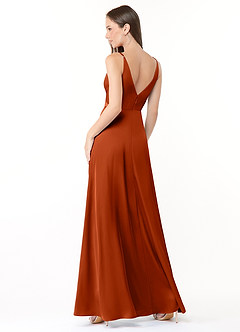 Azazie Dalilah Bridesmaid Dresses Paprika A-Line V-Neck Pleated Stretch Satin Dress image2