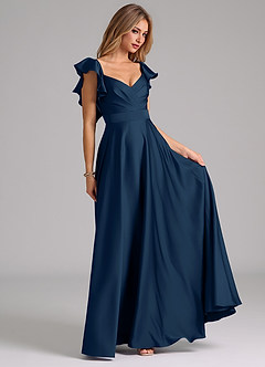 Azazie Leilani Bridesmaid Dresses Dark Navy A-Line Ruched Stretch Satin Dress image4