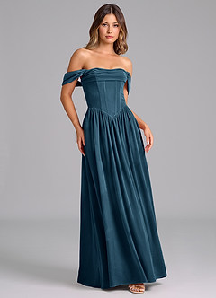 Azazie Hattie Bridesmaid Dresses Blue Topaz A-Line Ruched Velvet Dress image5
