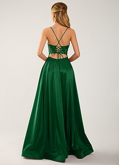 Isoldemark Dunkelgrün Satin-Abendkleid mit Perlen-, Pailletten- und Stickereibesatz image2