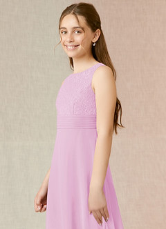 Azazie Snow Junior Vestido de Rosa Caramelo de Gasa de Corte en A con Encaje image5