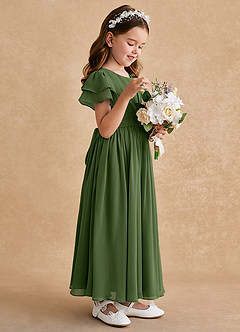 Azazie Ali Flower Girl Dresses Olive A-Line Pleated Chiffon Dress image5