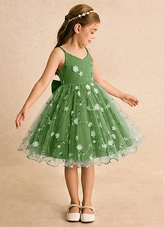 Azazie Junebug Blumenmädchenkleider Ballkleid Spaghetti Riemen Tüll Kleid Basilikum image4