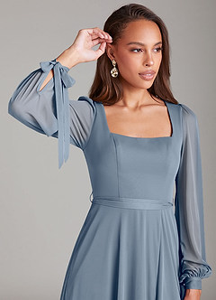 Azazie Leonia Bridesmaid Dresses Twilight A-Line Long Sleeve Mesh Dress image5
