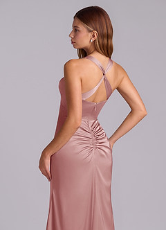 Azazie Amelie Abiti da Damigella Abito A-Line in Raso Elasticizzato Plissettato Rosa Polverosa image2