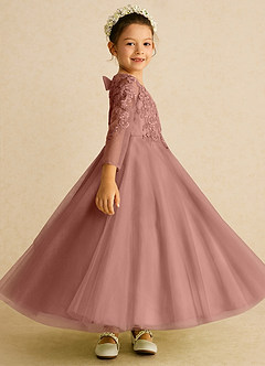 Azazie Precious vestidos de niña de las flores Vestido de Rosa De Cedro de Tul de Corte En A con Encaje image3