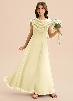 Azazie Lambie Junior Lemon Sorbet A-Line Pleated Chiffon Dress image3