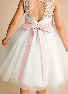 Azazie Lettie Flower Girl Dresses Ivory Blushing Pink Ball-Gown Lace Dress image5