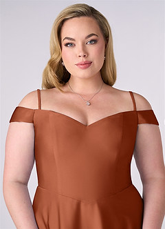 Barbie ♥ Azazie Bridesmaid Dresses Cedar Rose A-Line Off the Shoulder Stretch Satin Convertible Dress image7