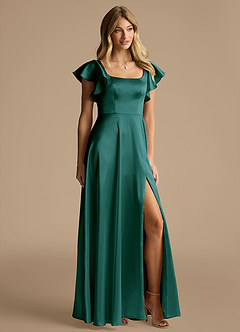 Azazie Bondi Bridesmaid Dresses Pine A-Line Bow Metallic Satin Dress image2