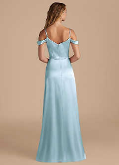 Azazie Ocean Bridesmaid Dresses Sky Blue A-Line Off the Shoulder Metallic Satin Dress image2