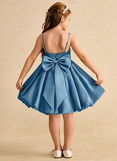 Azazie Davine Blumenmädchenkleider A-Linie Spaghetti Riemen Matte Satin Kleid Stahlblau image1