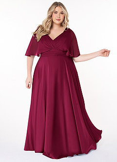 Azazie Pamela Bridesmaid Dresses Burgundy A-Line V-Neck Pleated Chiffon Dress image8