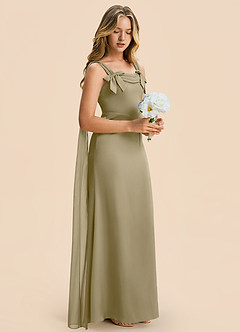 Azazie Chelsea Junior Moss Green Sheath Pleated Stretch Satin Dress image6