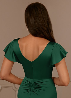 Azazie Roya Mother of the Bride Dresses Dark Green Mermaid V-Neck Pleated Stretch Satin Dress image6