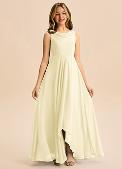 Azazie Mannie Junior Lemon Sorbet A-Line Pleated Chiffon Dress image3