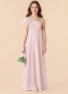 Azazie Arabella Junior Blushing Pink A-Line Ruched Chiffon Dress image6