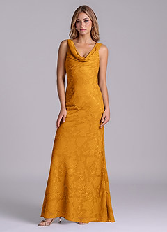 Azazie Rylina Abiti da Damigella Abito Sirena in Burnout Floreale Caramello image5