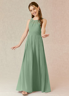 Azazie Bibiane Junior Matcha A-Line Pleated Chiffon Dress image4
