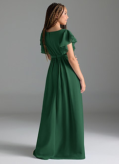 Azazie Daphne Junior Abito A-Line in Chiffon Plissettato Verde Scuro image5