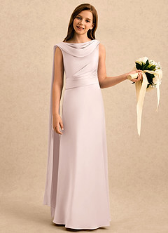 Azazie Sanah Girls Formal Robe Demoiselle D'honneur Fillette Robe Trapèze en Satin extensible Plissée Rose Pâle image3