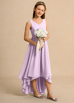 Azazie Kitten Girls Formal Flower Girl Dresses Frosted Lilac A-Line Chiffon Dress image3