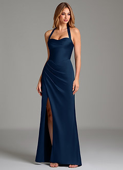 Azazie Serenity Bridesmaid Dresses Dark Navy Mermaid Sweetheart Neckline Stretch Satin Dress image4