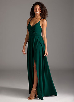 Azazie Davis Bridesmaid Dresses Pine A-Line Pleated Stretch Crepe Dress image2