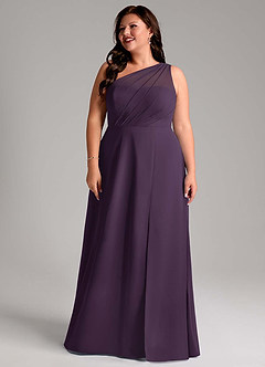 Azazie Phaedra Bridesmaid Dresses Plum A-Line One Shoulder Chiffon Dress image14