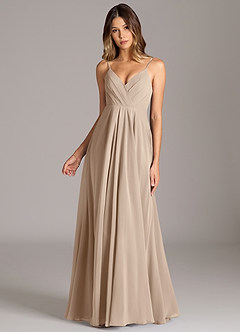 Azazie Amani Bridesmaid Dresses Taupe A-Line Pleated Chiffon Dress image4