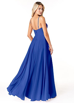 Azazie Emerald Bridesmaid Dresses Royal Blue A-Line Ruffled Chiffon Dress image3